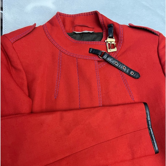 Sportmax Long Red Virgin Wool Coat with Leather Trim - Picture 4 of 4